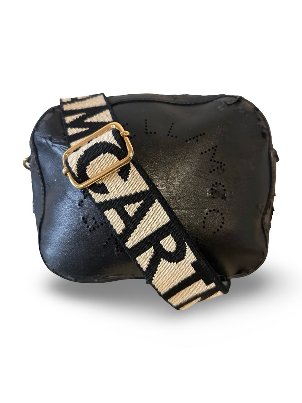 Stella McCartney Black Crossbody Camera Bag with Logo Strap